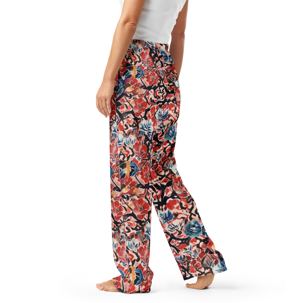 Crimson Brushwork on Women's Pajama Pants — Left