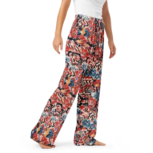 Crimson Brushwork on a Women's Pajama Pants