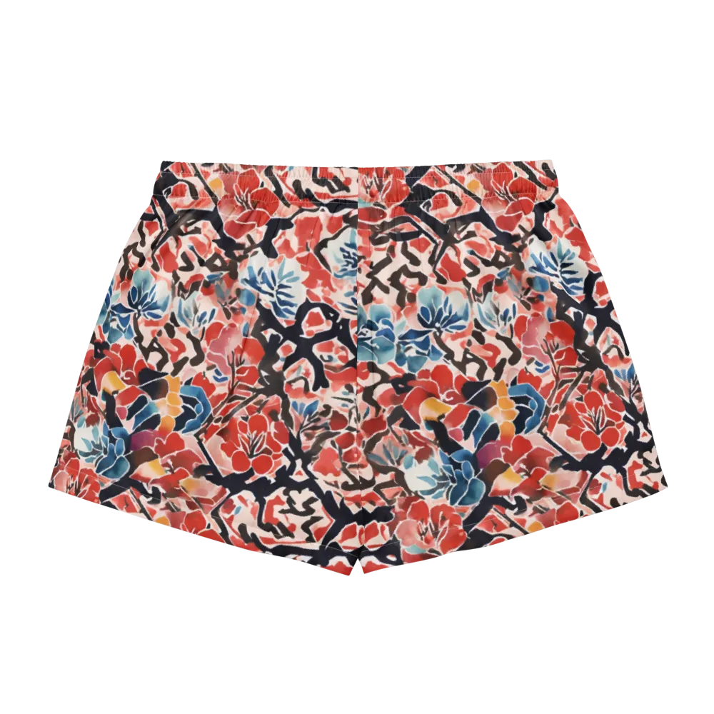 Crimson Brushwork on Women's Pajama Shorts — Back