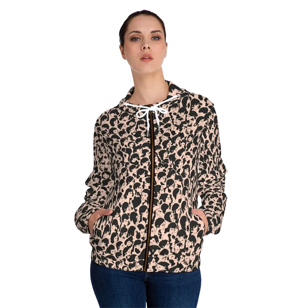 Many Faces on Women's Full-Zip Hoodie — Front On Person