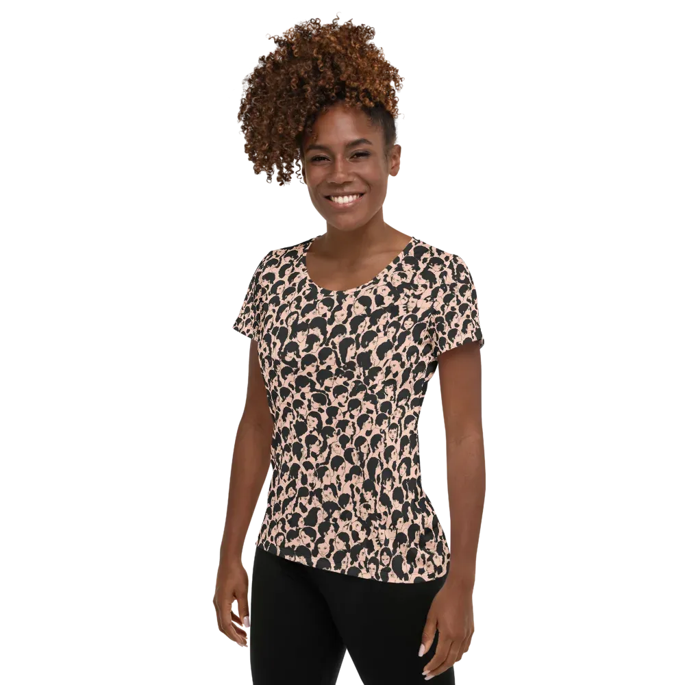 Many Faces on Women's Athletic T-Shirt — Left