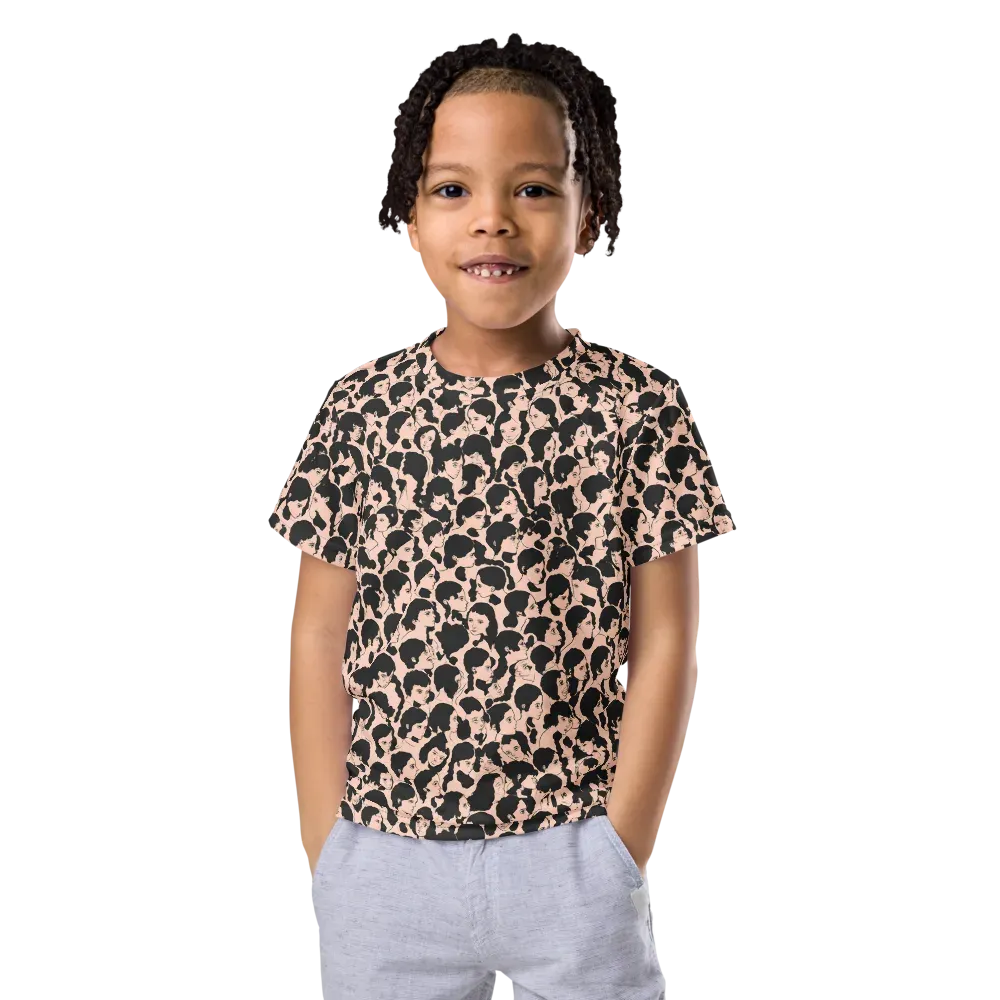 Many Faces on Kids Crew Neck T-Shirt — Front