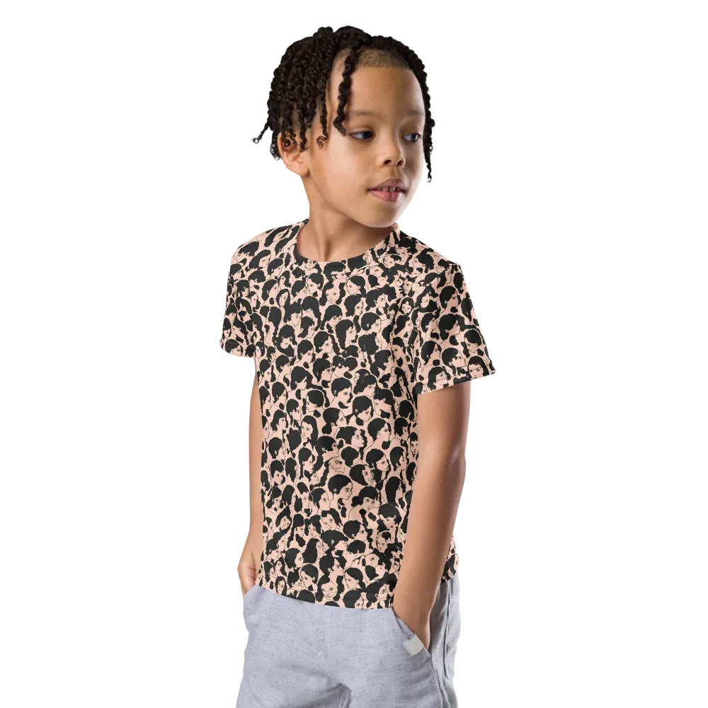Many Faces on Kids Crew Neck T-Shirt — Left Front