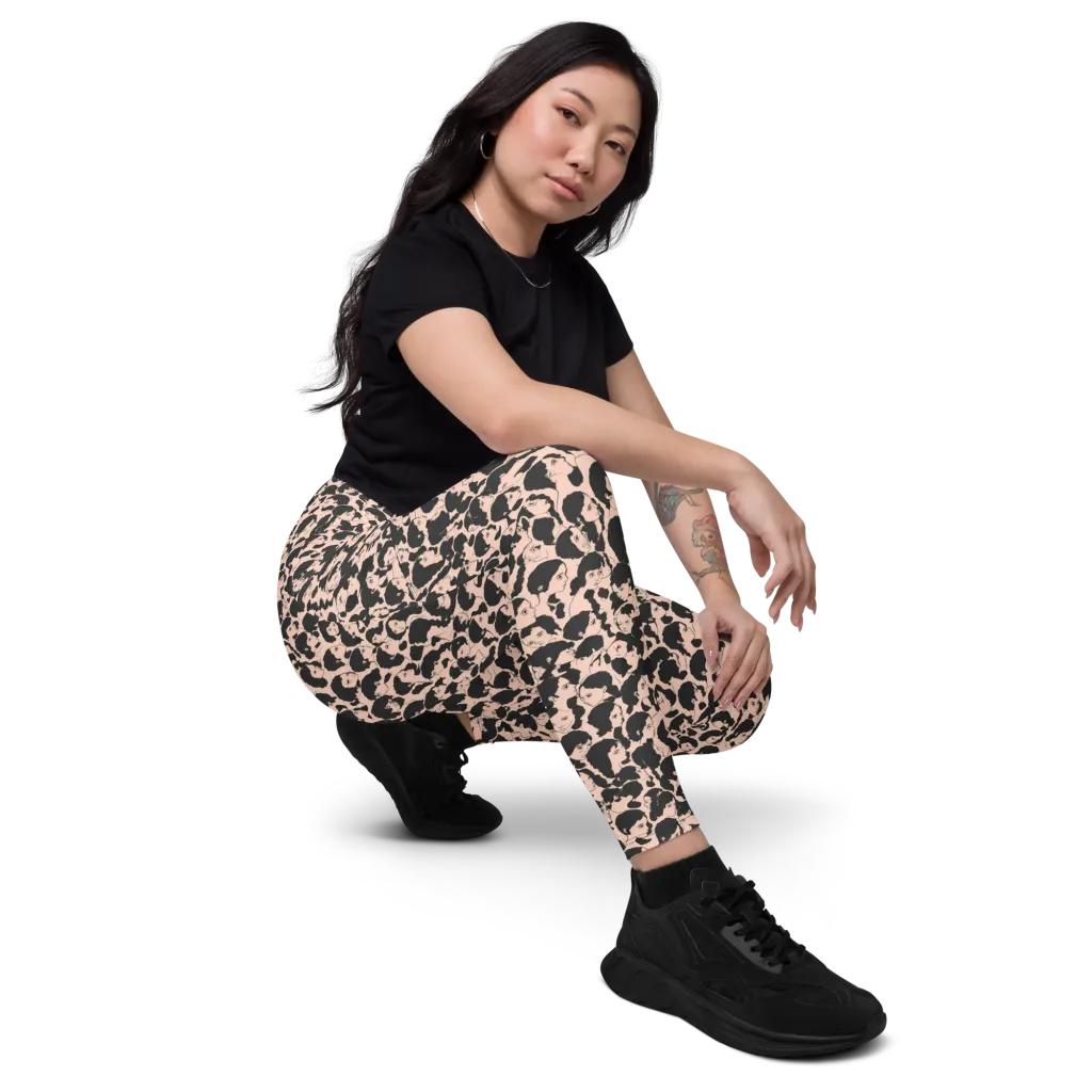 Many Faces on Leggings with Pockets — Right Front