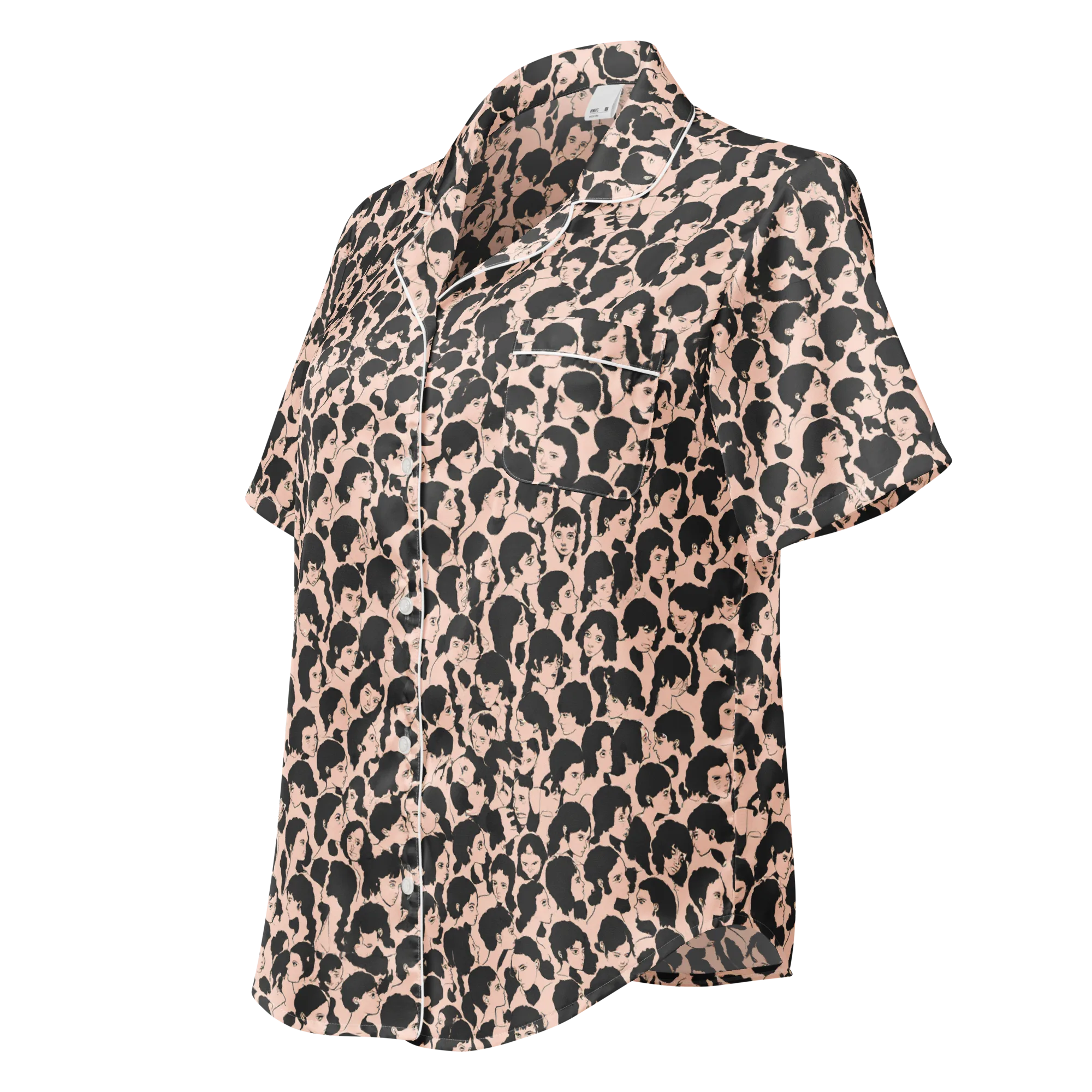 Many Faces on Women's Short Sleeve Pajama Top — Left Front