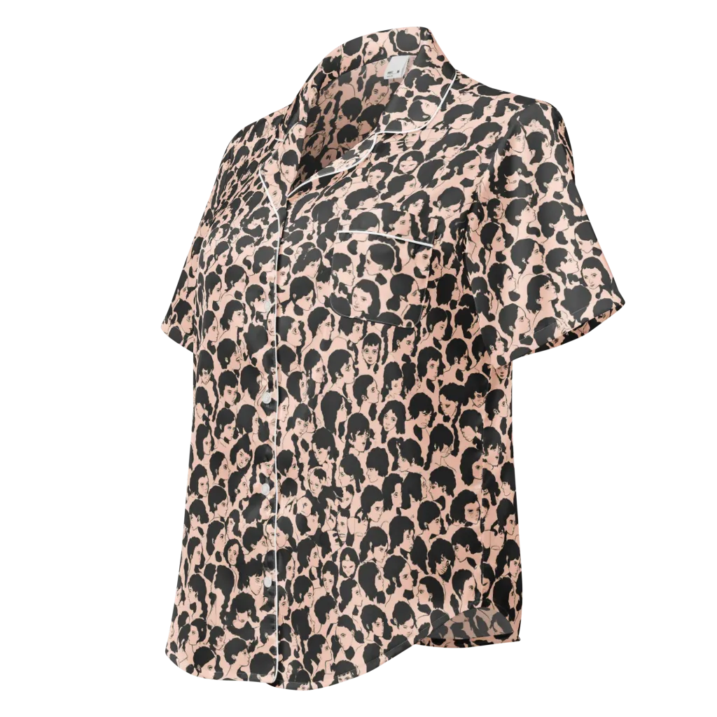 Many Faces on Women's Short Sleeve Pajama Top — Left Front