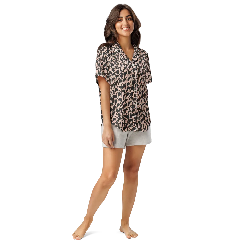 Many Faces on Women's Short Sleeve Pajama Top — Front