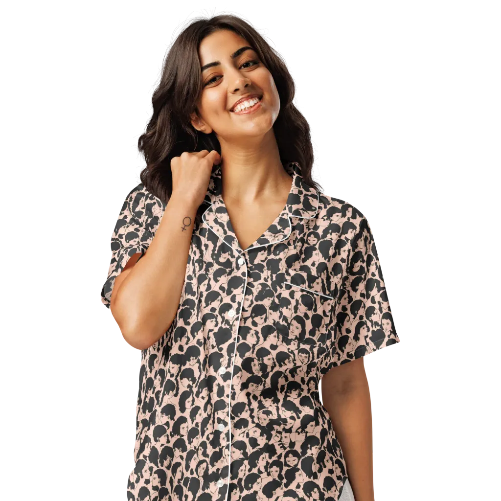 Many Faces on Women's Short Sleeve Pajama Top — Front