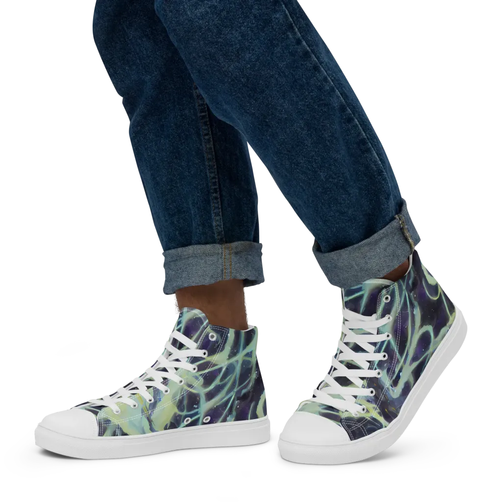 Lunar Cellscape on Men's High Top Canvas Shoes — Left
