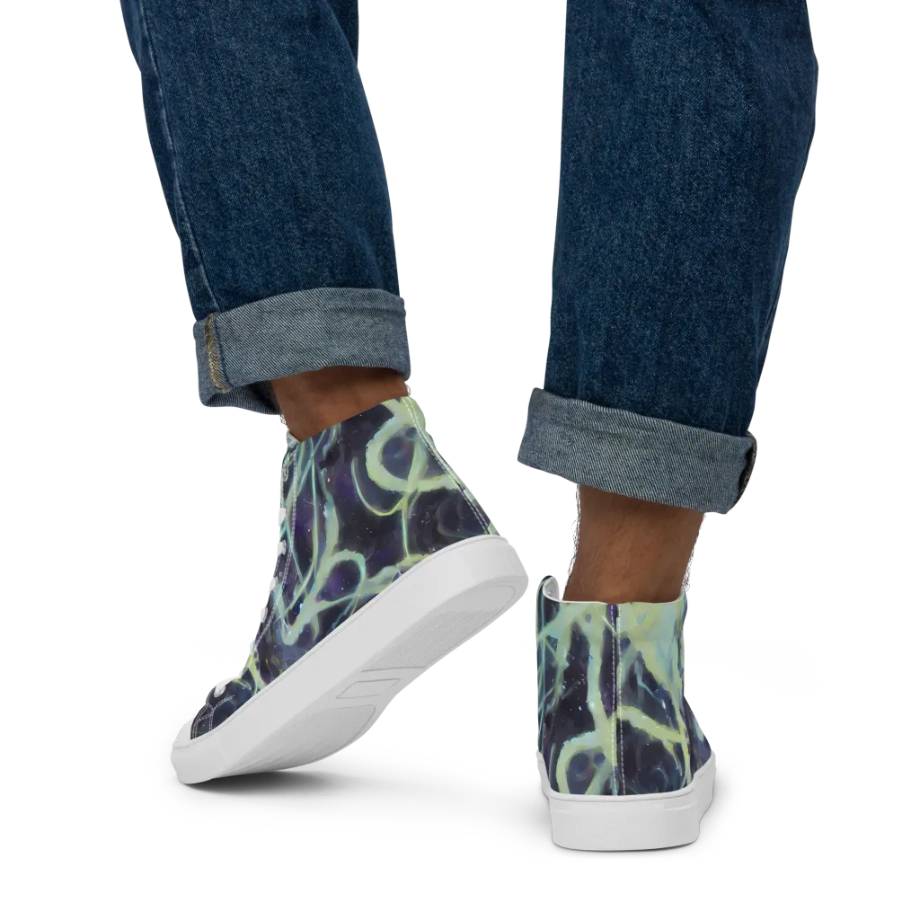 Lunar Cellscape on Men's High Top Canvas Shoes — Back