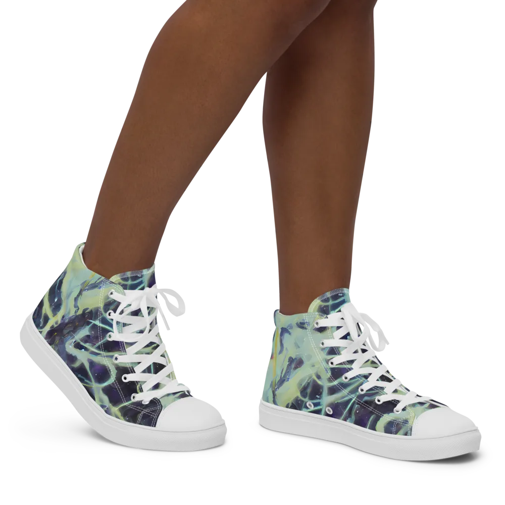 Lunar Cellscape on Women's High Top Canvas Shoes — Right