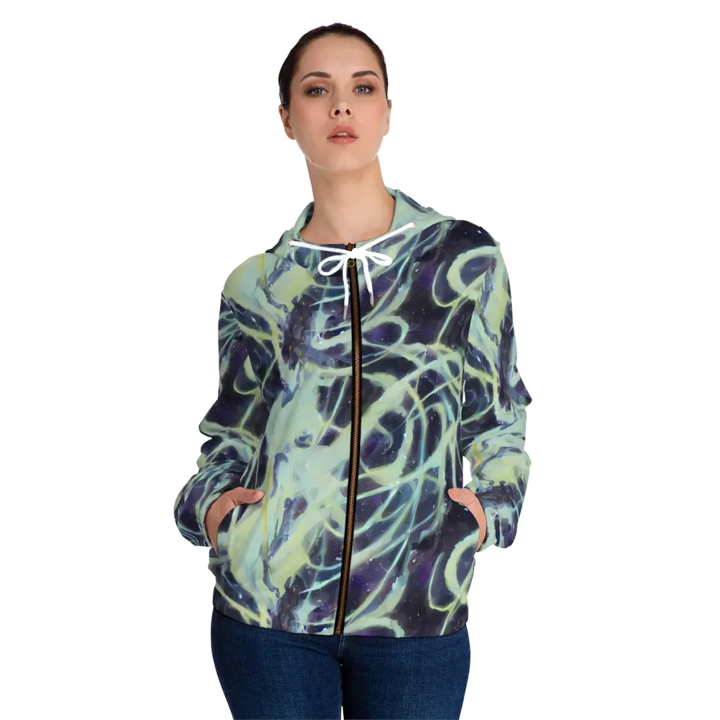 Lunar Cellscape on Women's Full-Zip Hoodie — Front On Person