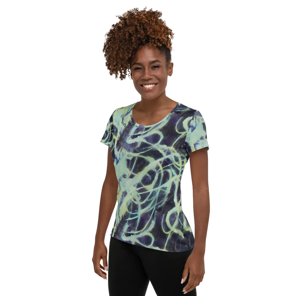 Lunar Cellscape on Women's Athletic T-Shirt — Left