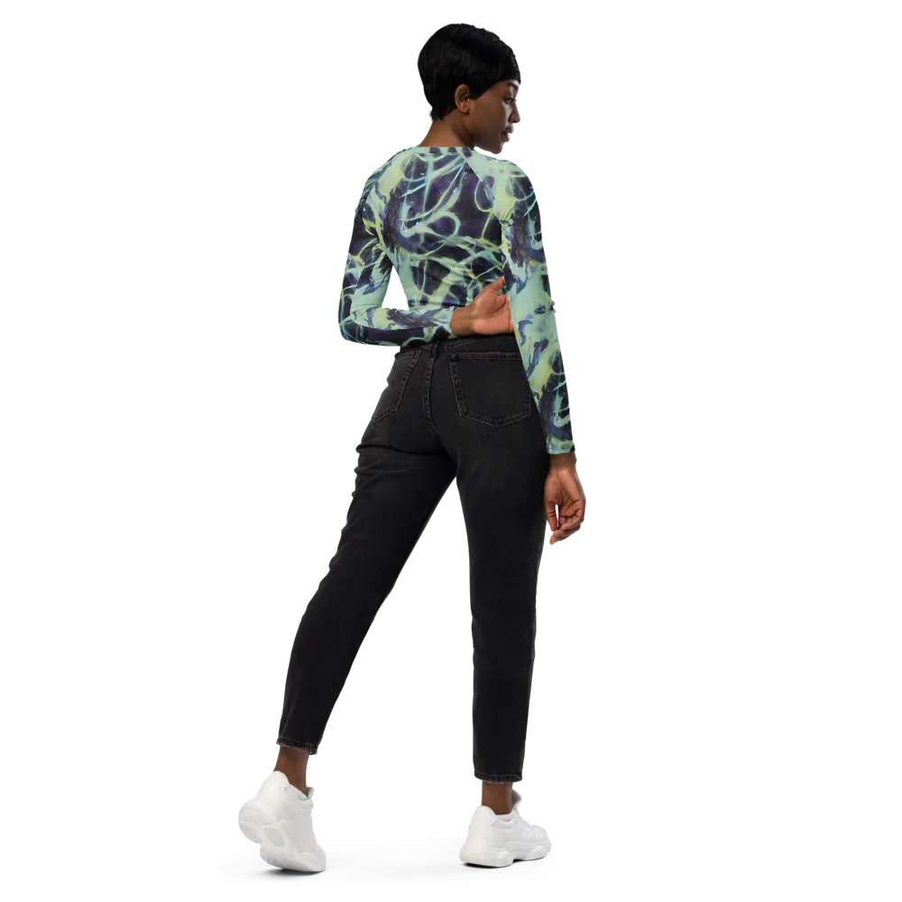 Lunar Cellscape on Long Sleeve Crop Top — Right Back