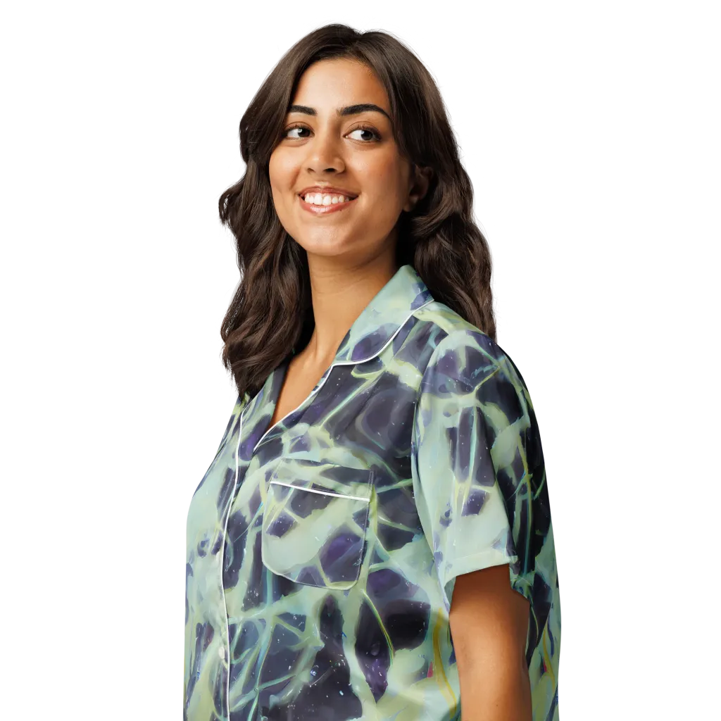 Lunar Cellscape on Women's Short Sleeve Pajama Top — Left Front