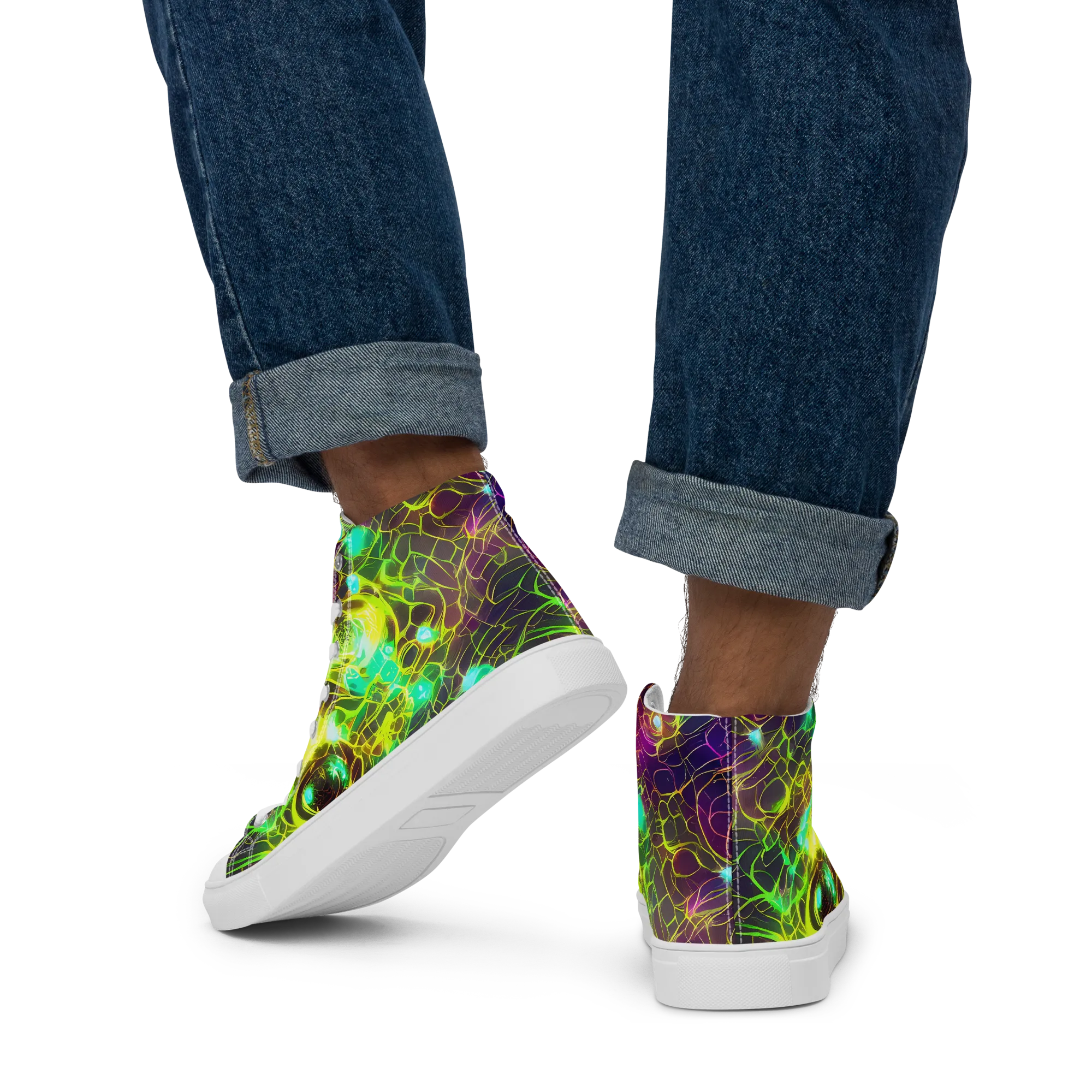 Glow Reef on Men's High Top Canvas Shoes — Back