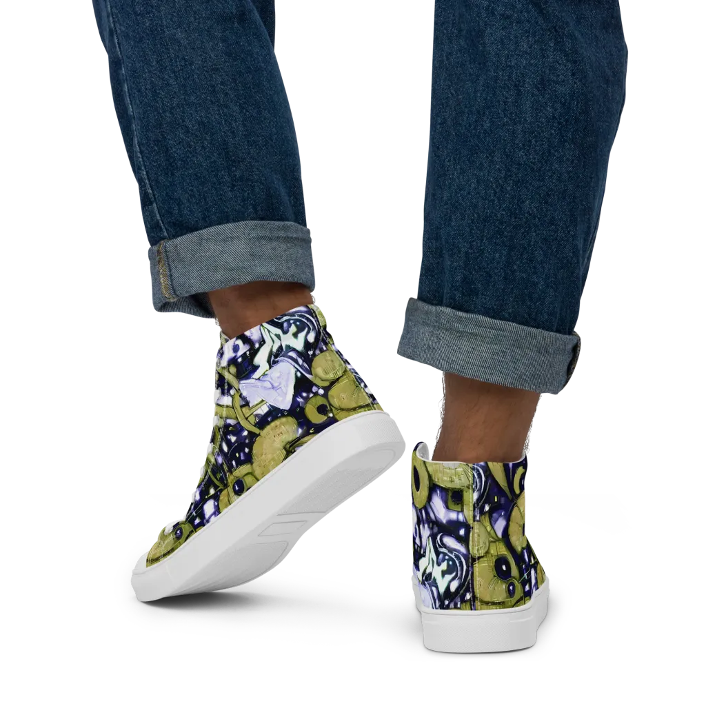 Olive Afterglow on Men's High Top Canvas Shoes — Back