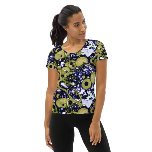 Olive Afterglow on a Women's Athletic T-Shirt