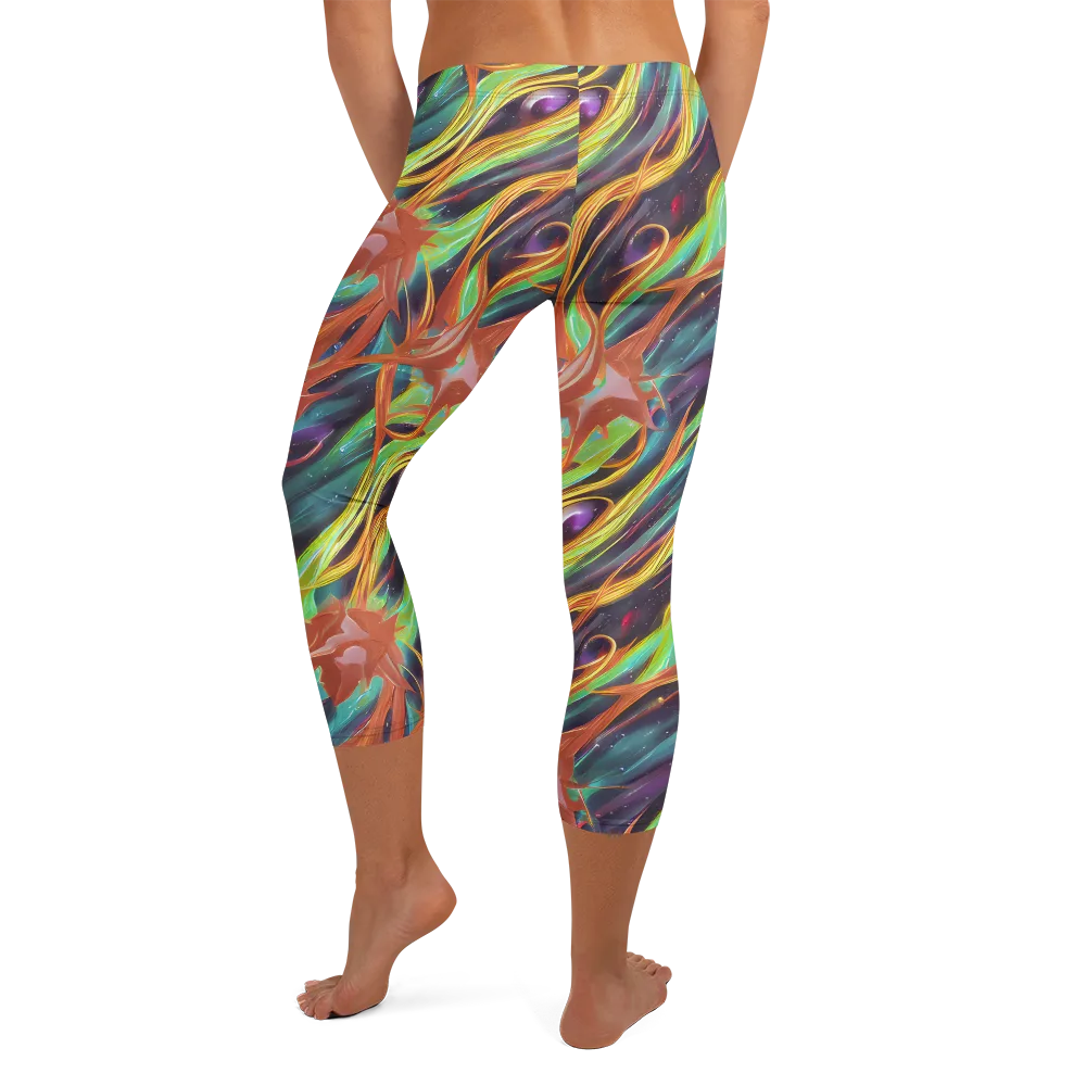Neon Tidal Bloom on Capri Leggings — Back