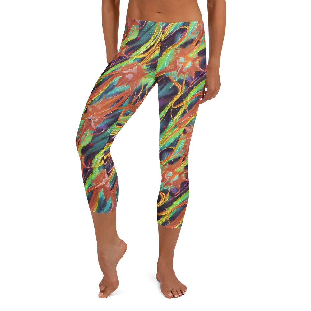 Neon Tidal Bloom on Capri Leggings — Front