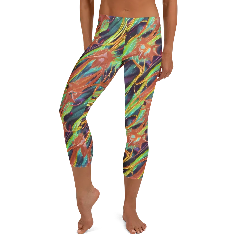 Neon Tidal Bloom on Capri Leggings — Front