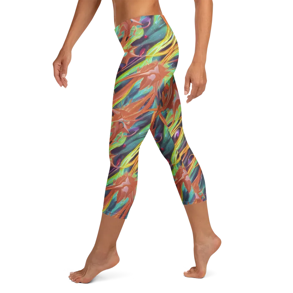 Neon Tidal Bloom on Capri Leggings — Left