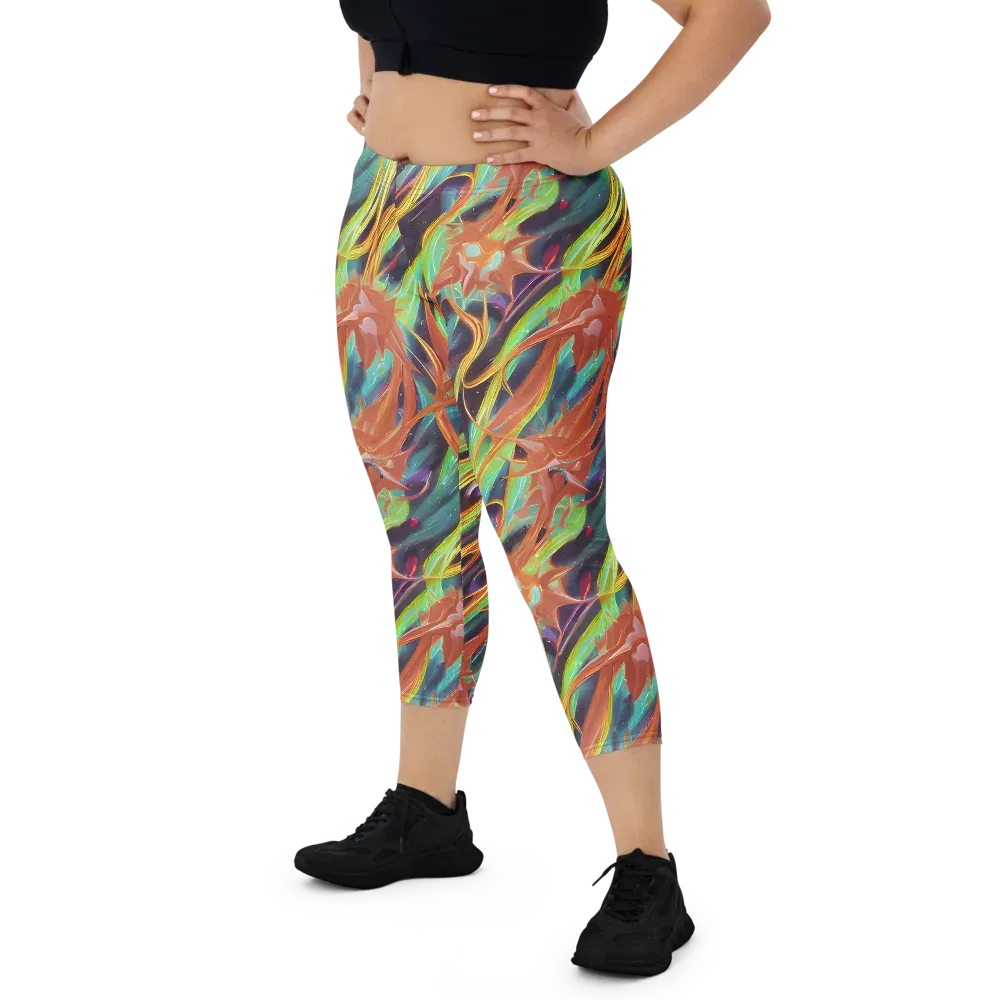 Neon Tidal Bloom on Capri Leggings — Front