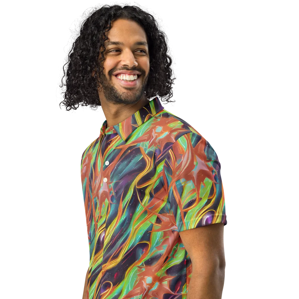 Neon Tidal Bloom on Men's Slim Fit Polo Shirt — Left Front