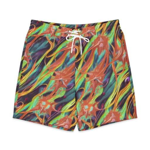 Neon Tidal Bloom on a Men's Board Shorts