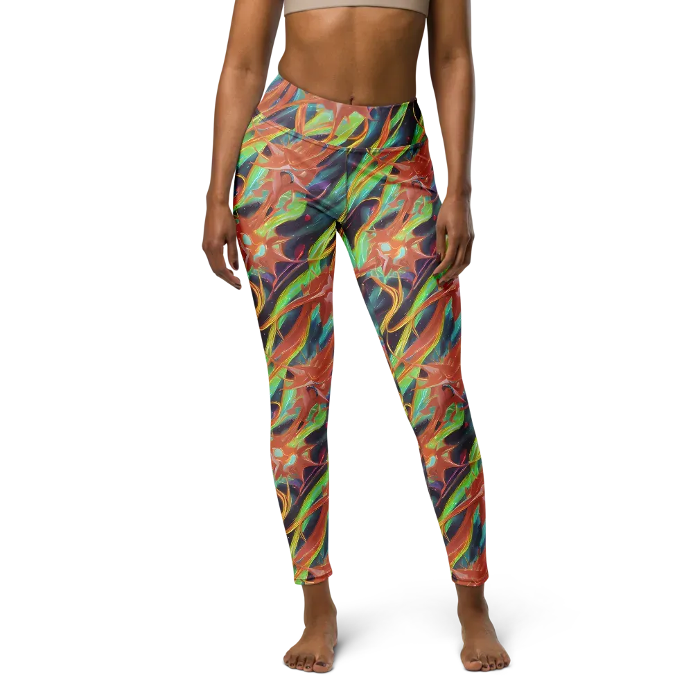 Neon Tidal Bloom on Yoga Leggings — Front