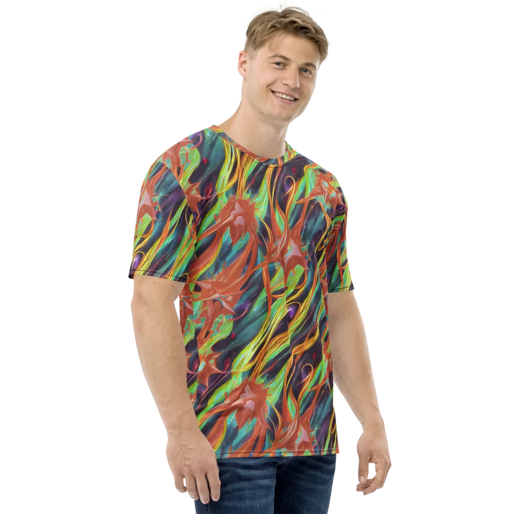 Neon Tidal Bloom on Men's Crew Neck T-Shirt — Right