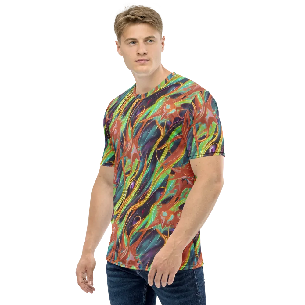 Neon Tidal Bloom on Men's Crew Neck T-Shirt — Left