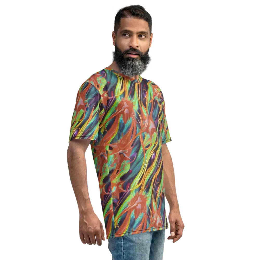 Neon Tidal Bloom on Men's Crew Neck T-Shirt — Right