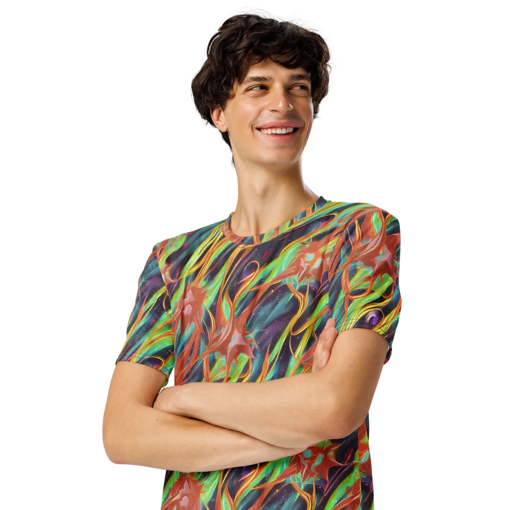Neon Tidal Bloom on Men's Crew Neck T-Shirt — Left Front