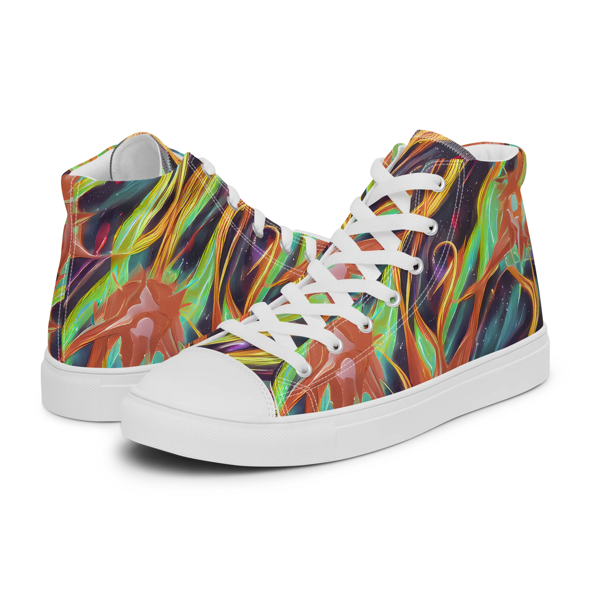 Neon Tidal Bloom on Men's High Top Canvas Shoes — Left