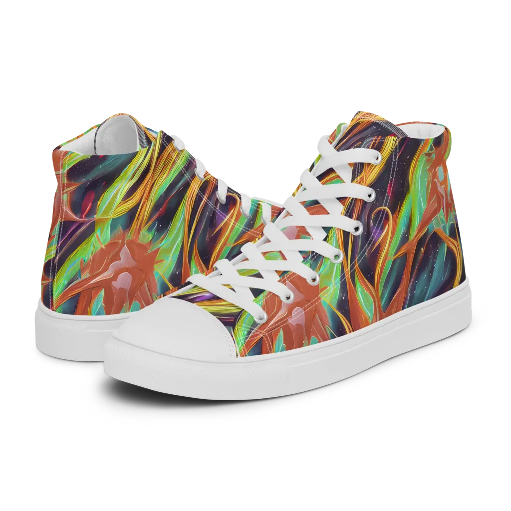 Neon Tidal Bloom on Men's High Top Canvas Shoes — Left