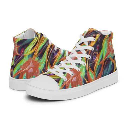 Neon Tidal Bloom on a Men's High Top Canvas Shoes