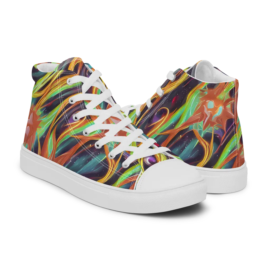 Neon Tidal Bloom on Men's High Top Canvas Shoes — Right
