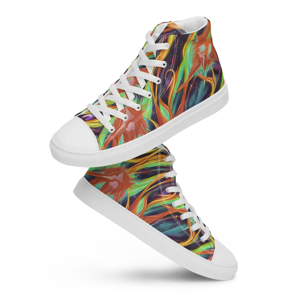 Neon Tidal Bloom on Men's High Top Canvas Shoes — Front