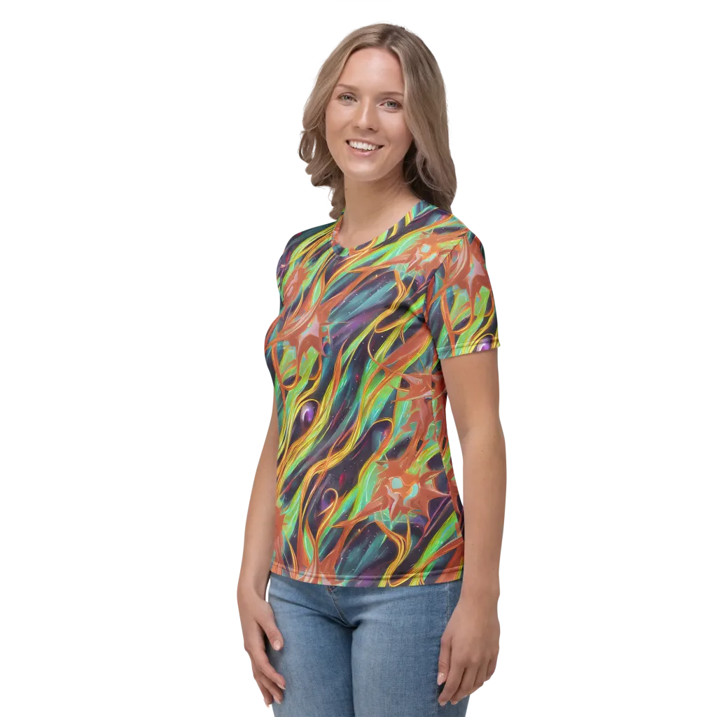 Neon Tidal Bloom on Women's Crew Neck T-Shirt — Left