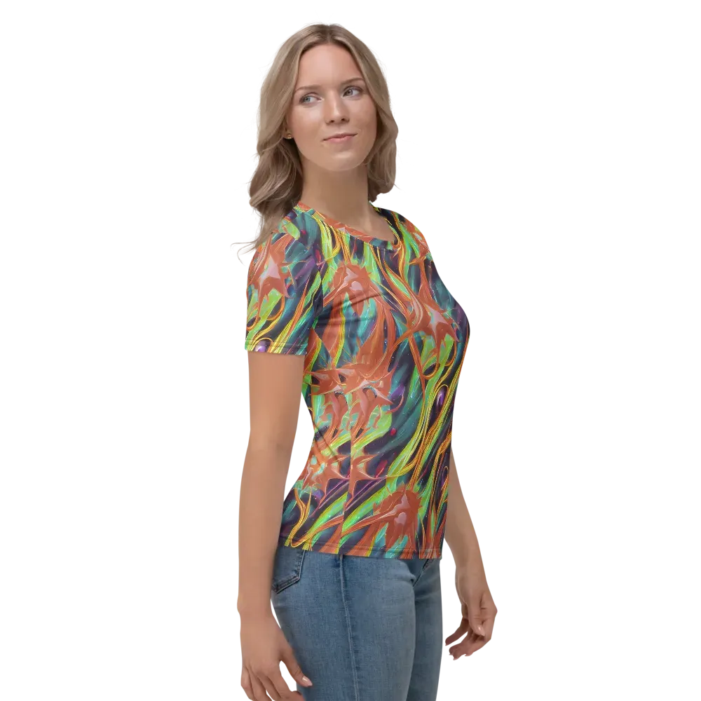 Neon Tidal Bloom on Women's Crew Neck T-Shirt — Right