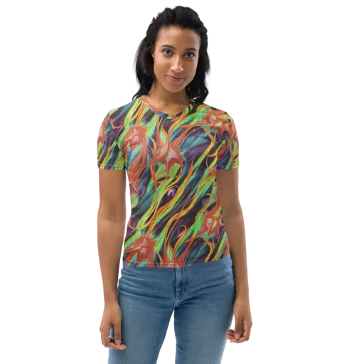 Neon Tidal Bloom on a Women's Crew Neck T-Shirt