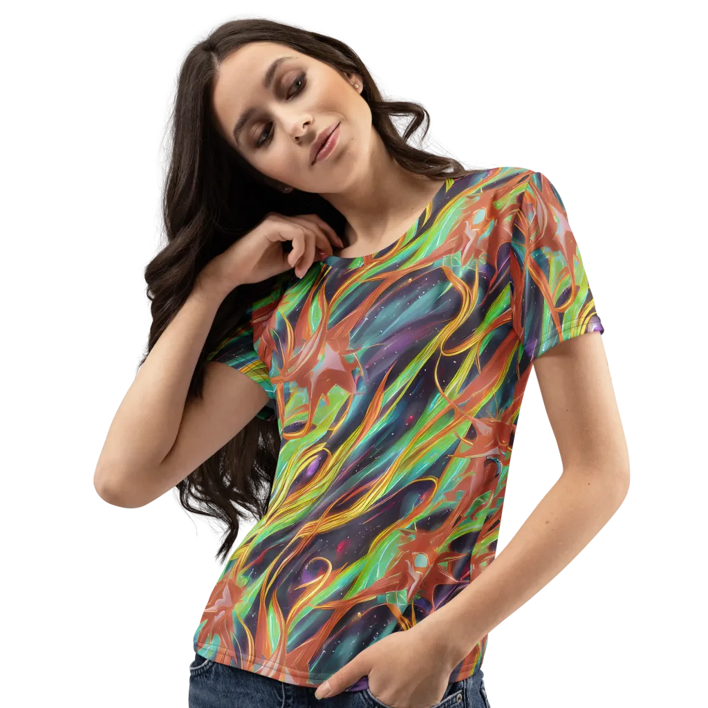 Neon Tidal Bloom on Women's Crew Neck T-Shirt — Left Front