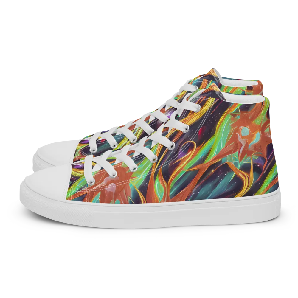 Neon Tidal Bloom on Women's High Top Canvas Shoes — Left