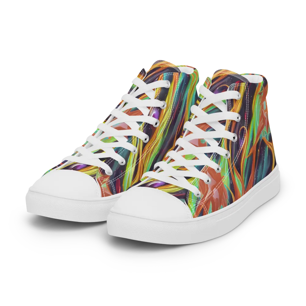 Neon Tidal Bloom on Women's High Top Canvas Shoes — Left Front