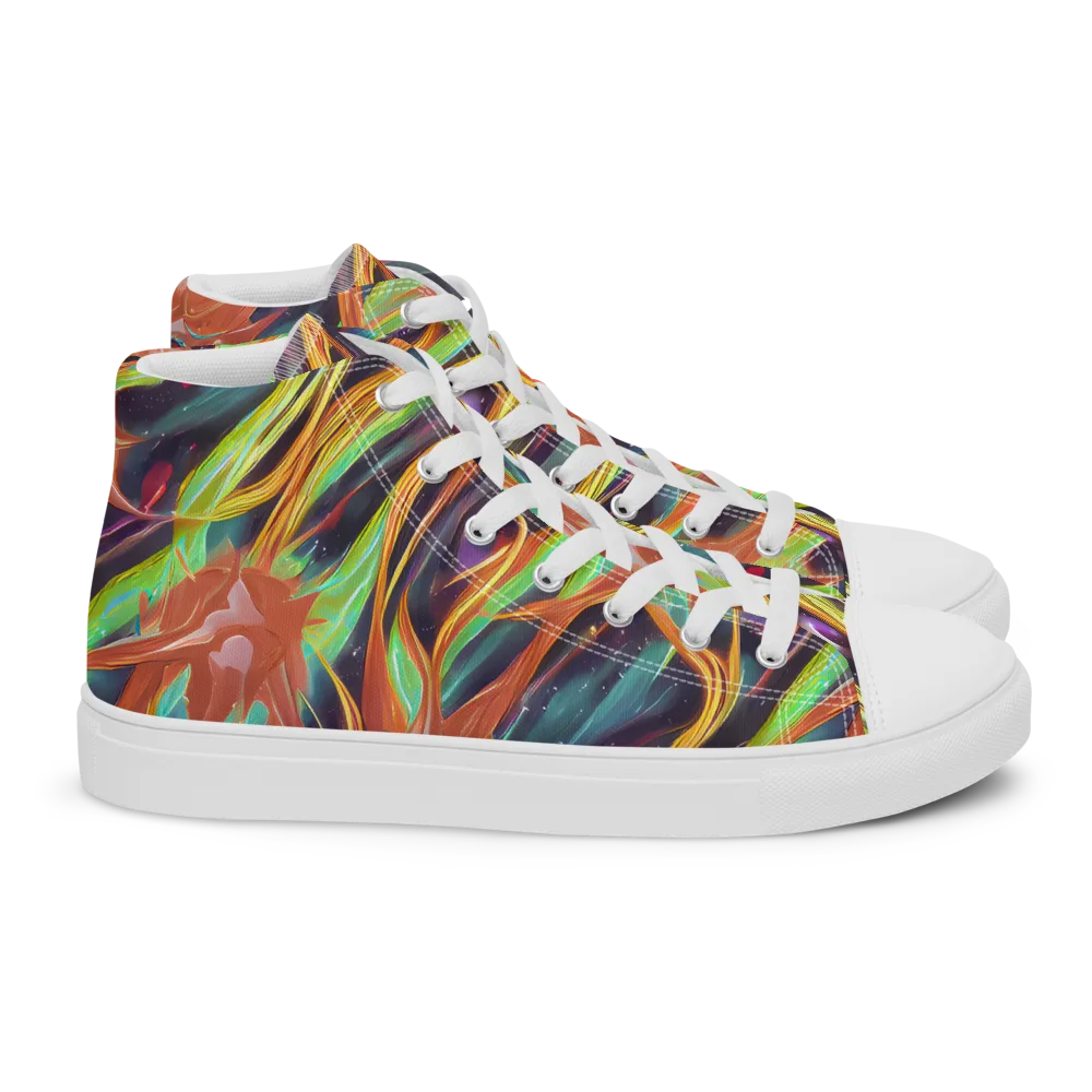 Neon Tidal Bloom on Women's High Top Canvas Shoes — Right
