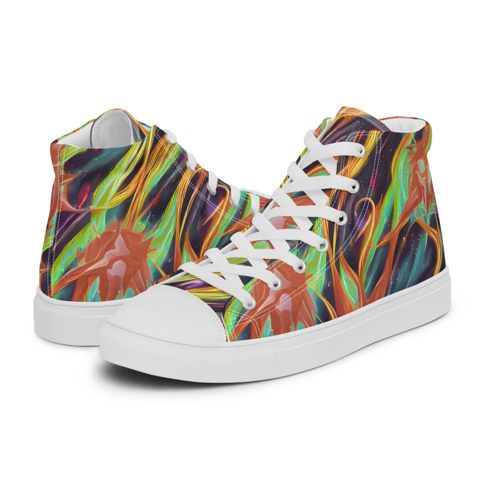 Neon Tidal Bloom on Women's High Top Canvas Shoes — Left