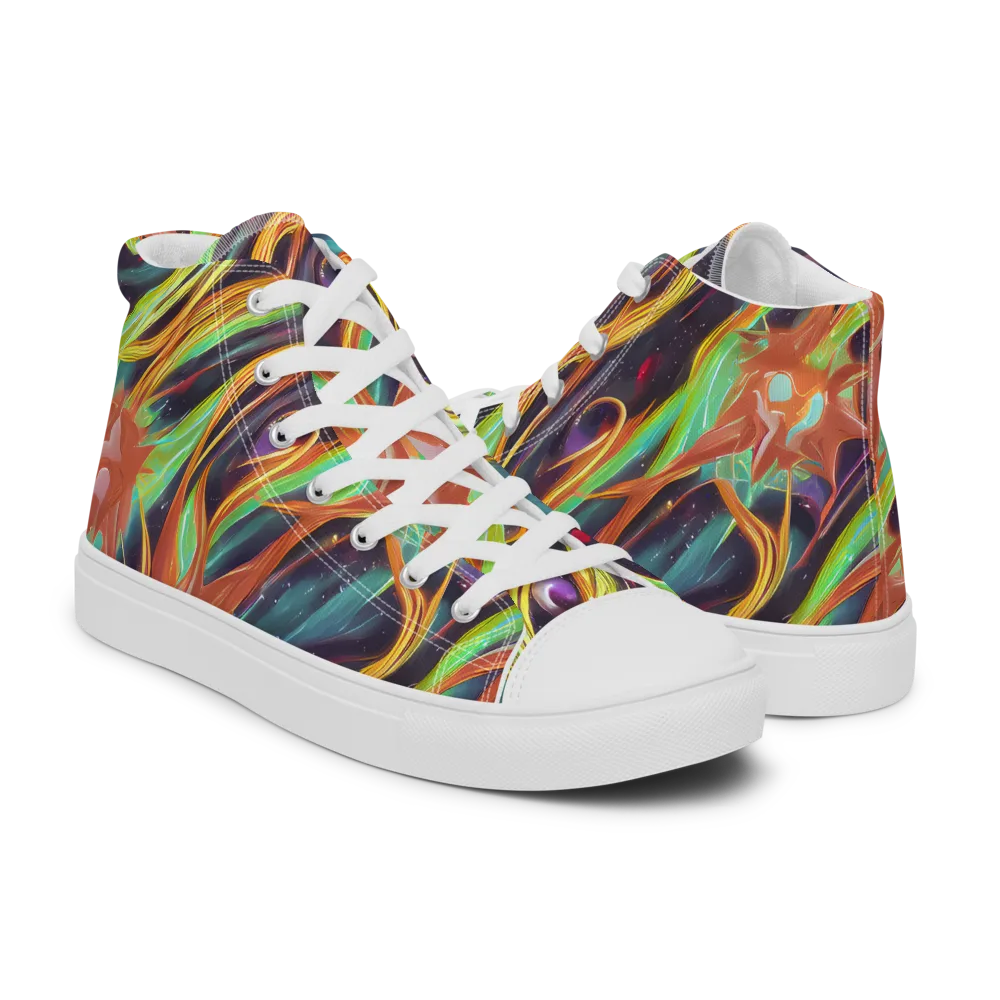 Neon Tidal Bloom on Women's High Top Canvas Shoes — Right