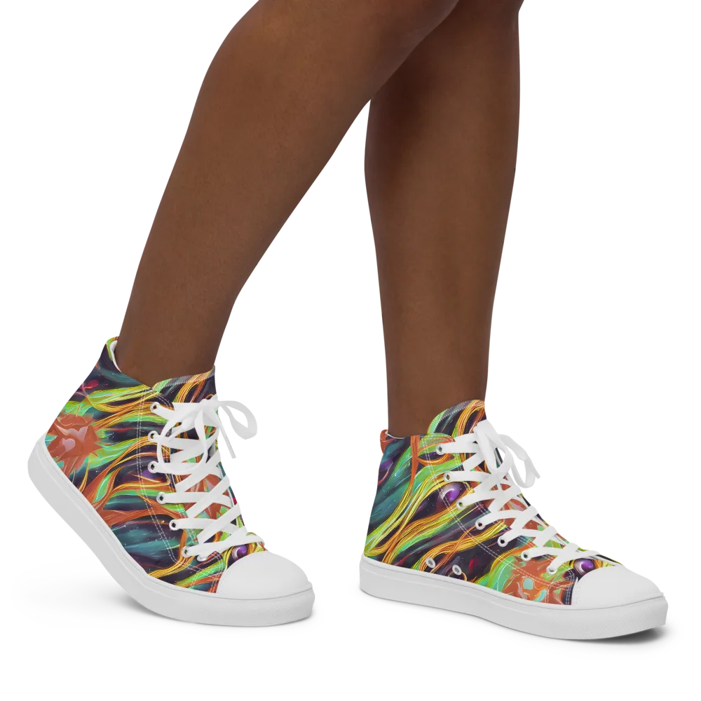 Neon Tidal Bloom on Women's High Top Canvas Shoes — Right