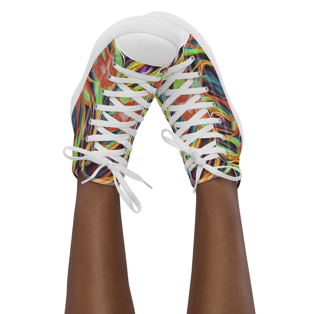 Neon Tidal Bloom on Women's High Top Canvas Shoes — Front